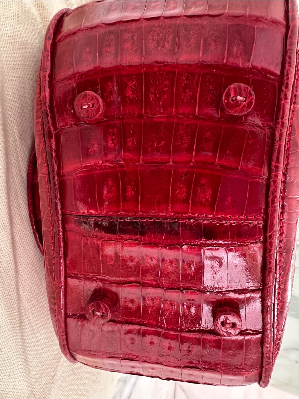 Nancy Gonzalez Red Croc-Embossed Top-Handle Satchel - Picture 3 of 5